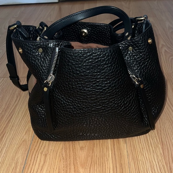 Burberry Handbags - Burberry Black Pebbled Leather Shoulder Bag with Gold-Tone Studs